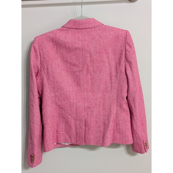 J. Crew Pink Herringbone Tweed Wool Blend Blazer Size 10 Career Crest Preppy - Picture 5 of 10